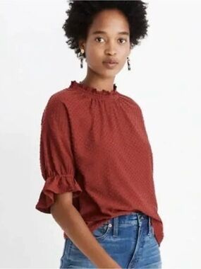 Madewell Size XS Women’s Rust Textured Ruffle Neck Blouse